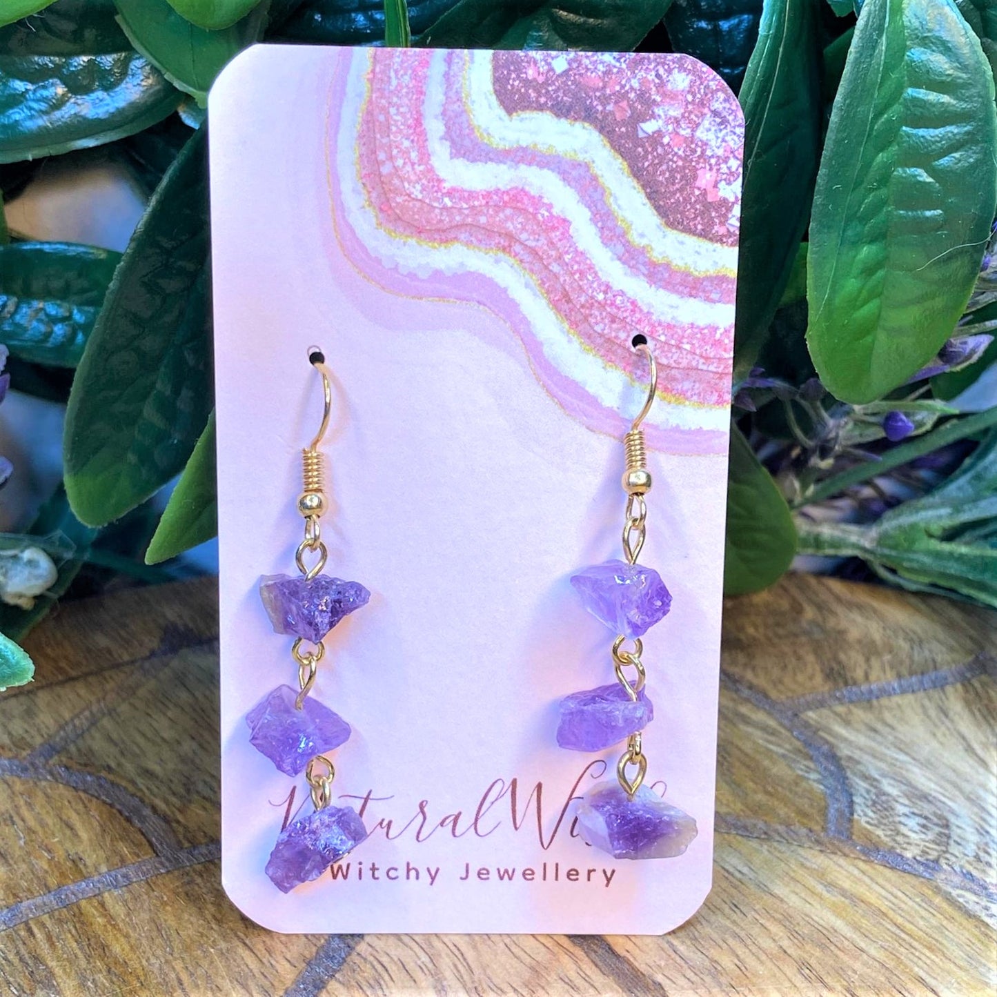 Amethyst Rough Drop Earrings