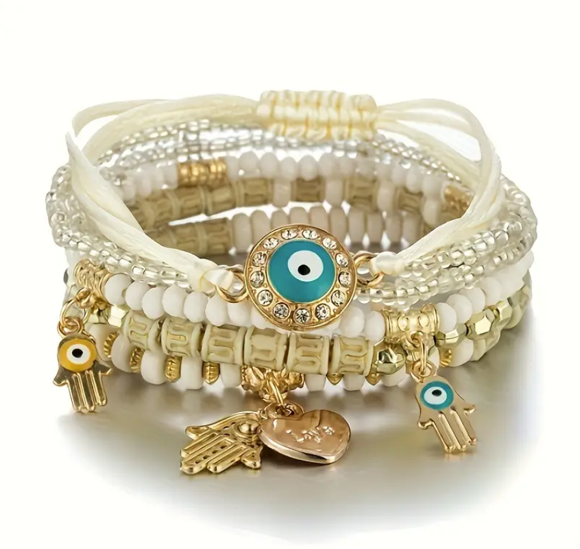 Evil Eye Bead Bracelet Set