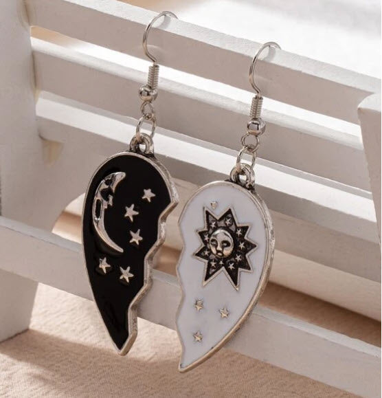 Sun & Moon with Stars B&W Earrings