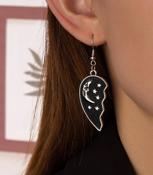 Sun & Moon with Stars B&W Earrings