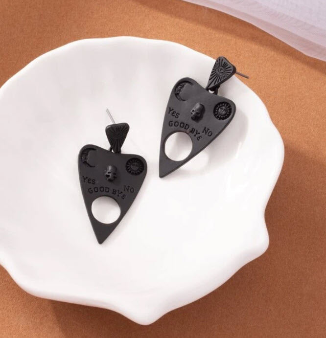 Black Goodbye Planchette with Moon & Sun Earrings