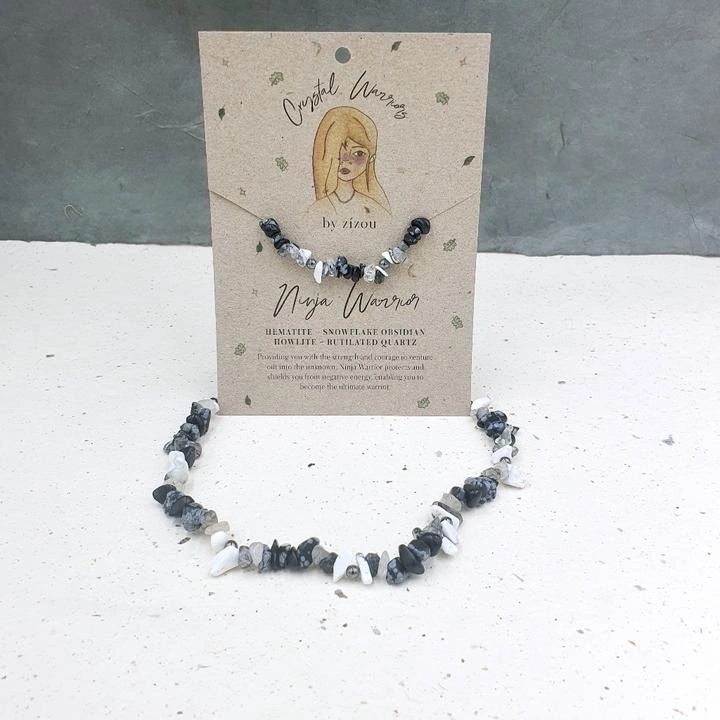 Ninja Warrior Children's Bracelet - Hematite, Snowflake Obsidian, Howlite & Rutilated Quartz