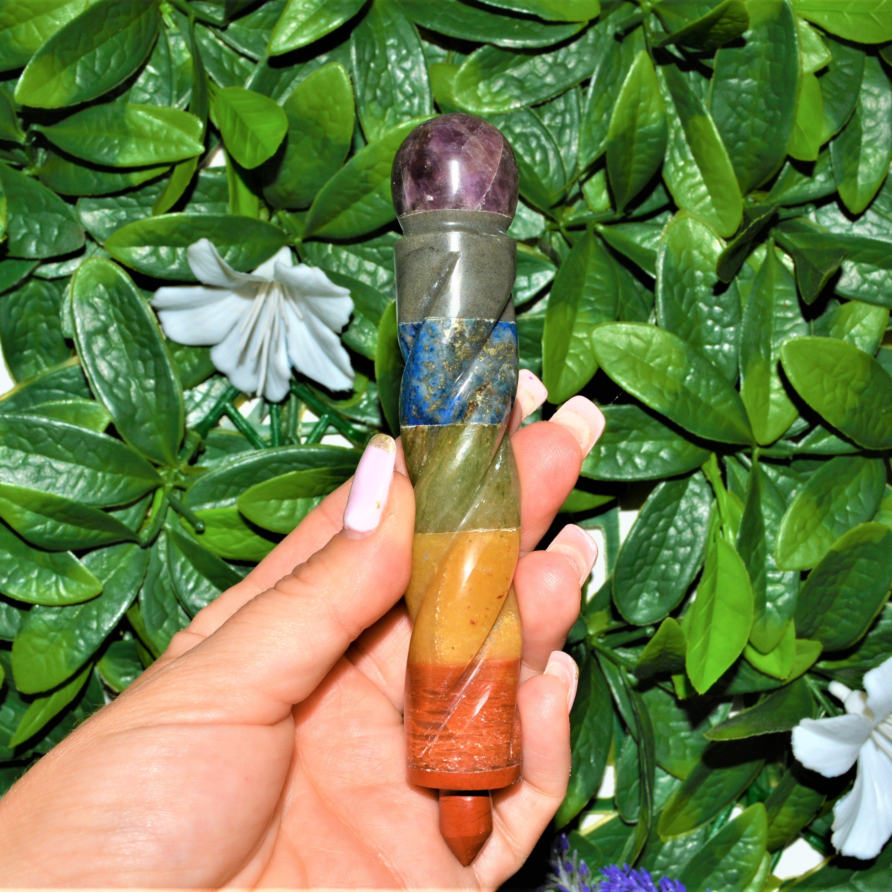 Chakra Carved Crystal Reiki Wand