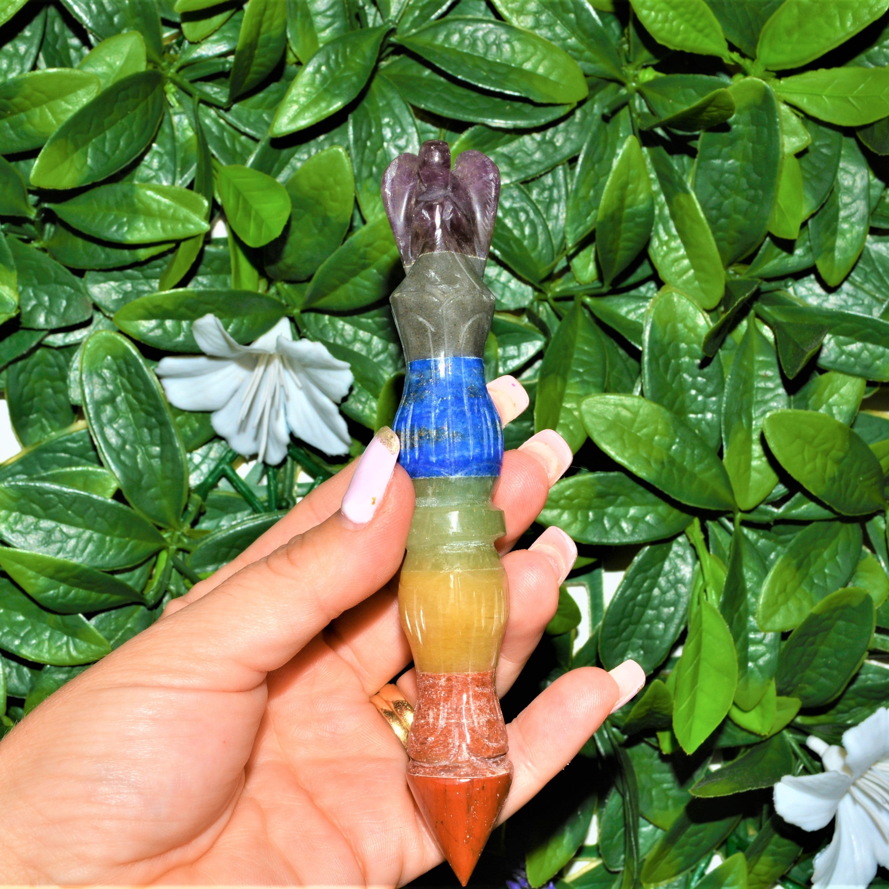Chakra Carved Crystal Reiki Wand