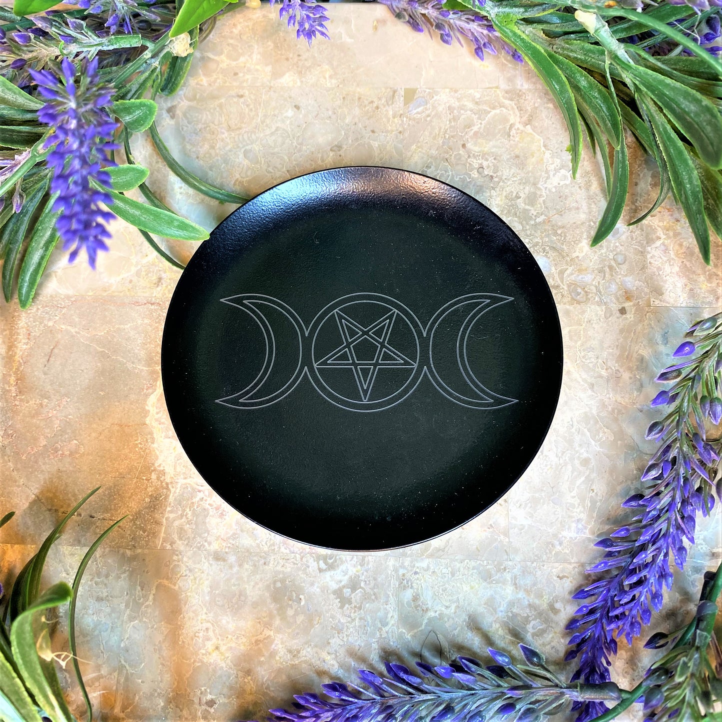 Triple Moon Goddess & Pentagram Iron Candle Holder