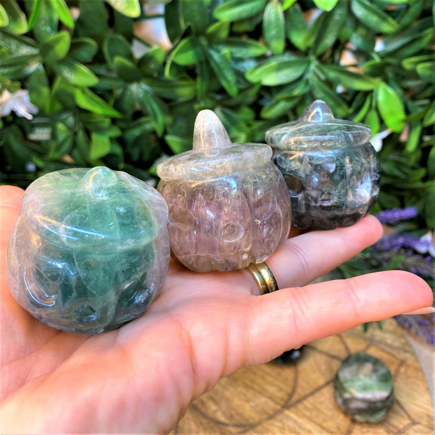 Carved Pumpkin Jack O'Lantern ~ Rose Quartz, Fluorite & Black Obsidian only available left.