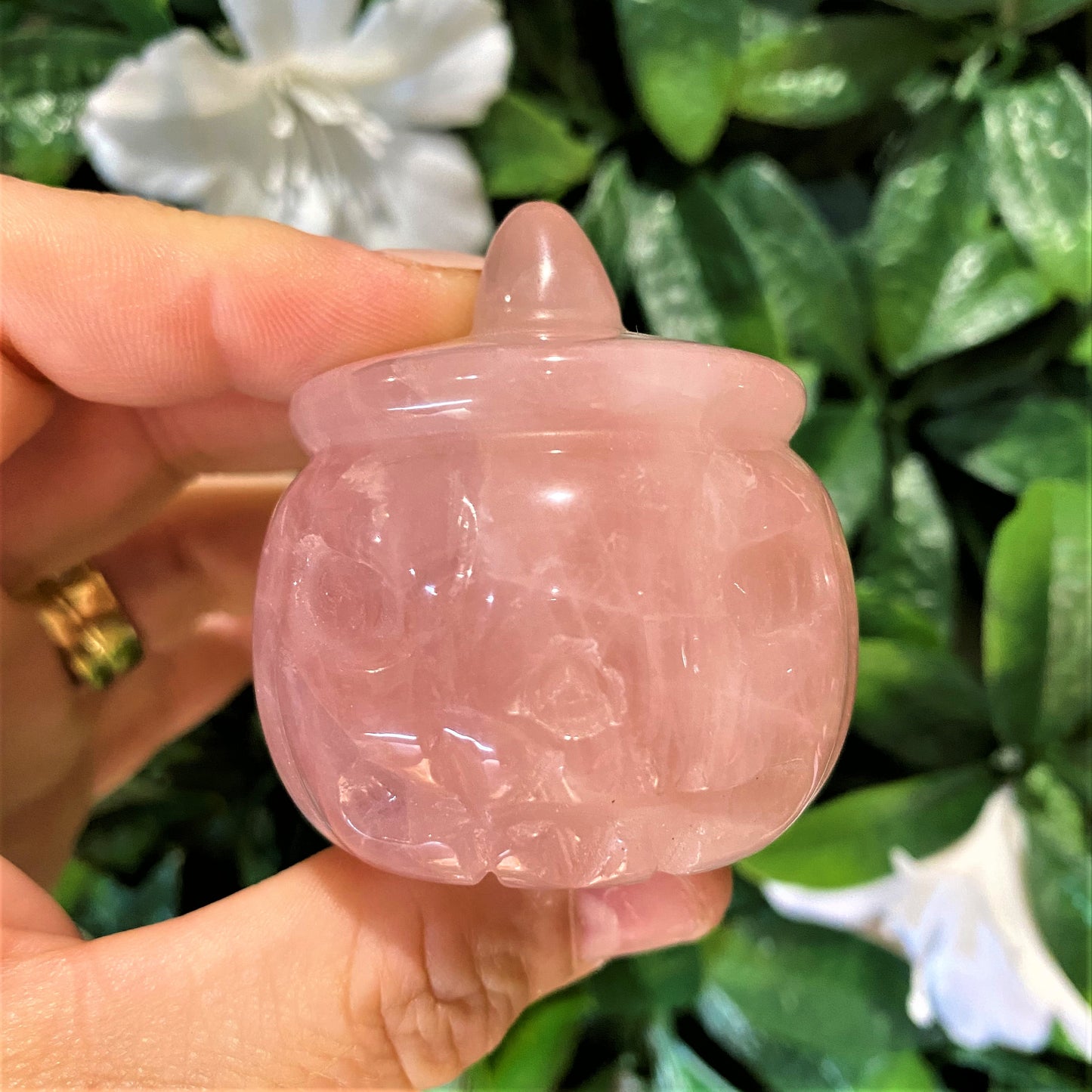 Carved Pumpkin Jack O'Lantern ~ Rose Quartz, Fluorite & Black Obsidian only available left.