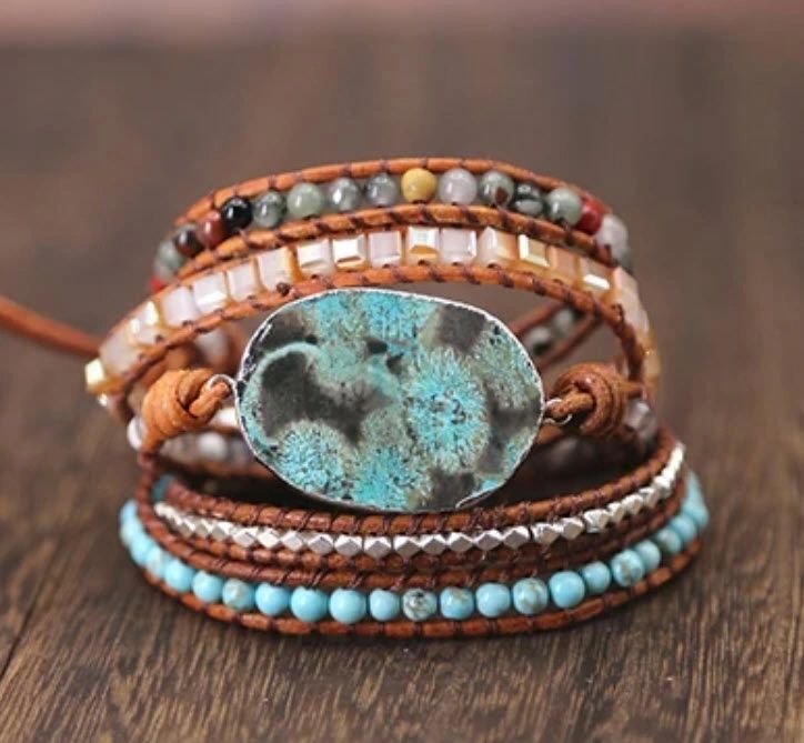 Calming Ocean Jasper Wrap Bracelet - Turquoise