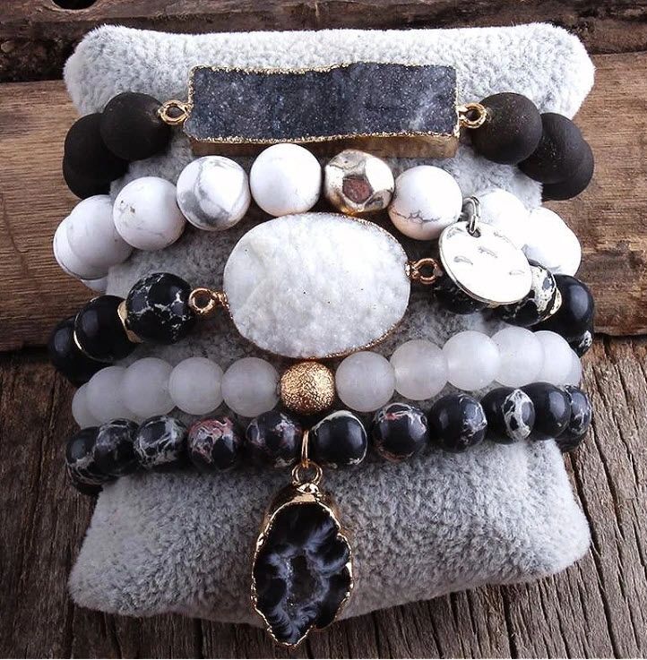 Natural Stone Bracelet Set - Black