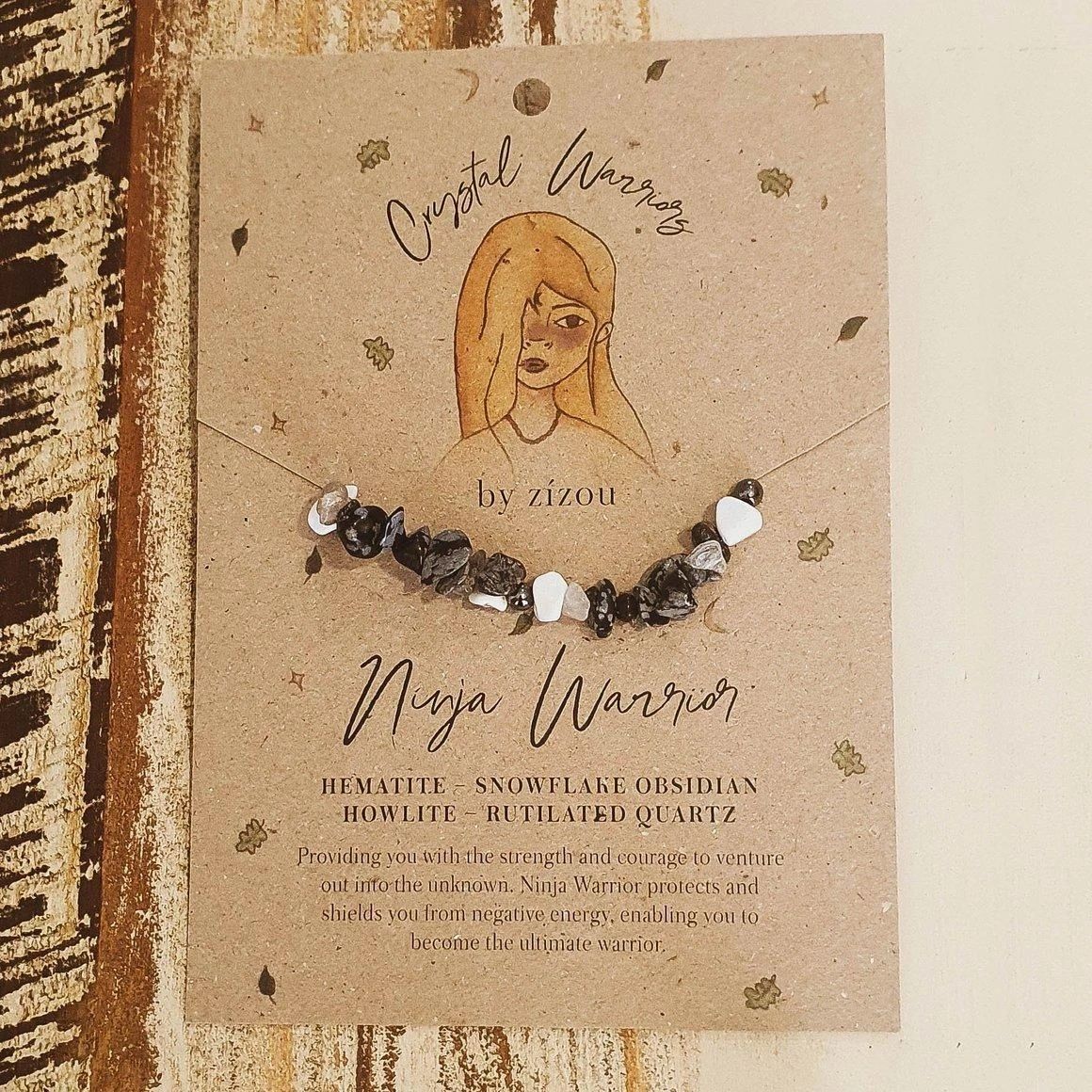 Ninja Warrior Children's Bracelet - Hematite, Snowflake Obsidian, Howlite & Rutilated Quartz