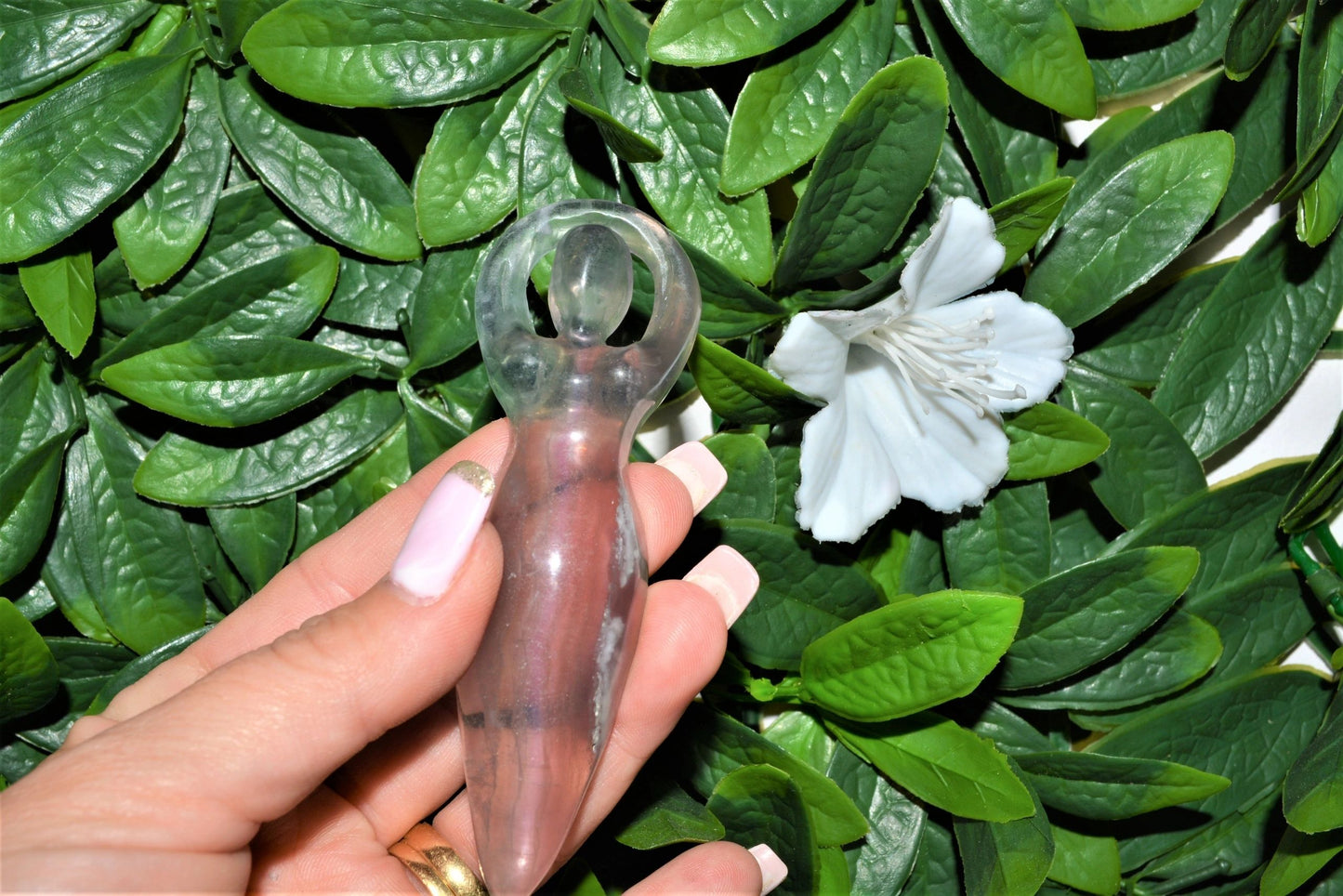 Fluorite Carved Goddess Totem - Flat
