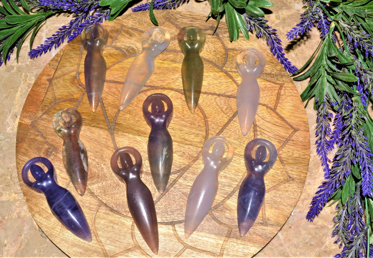 Fluorite Carved Goddess Totem - Flat