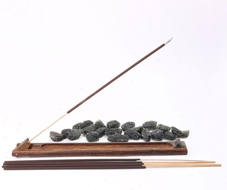 Moldavite Incense Sticks, Incense Board & Specimen