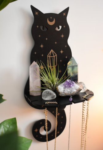 Crystal Cat Altar Wall Shelf