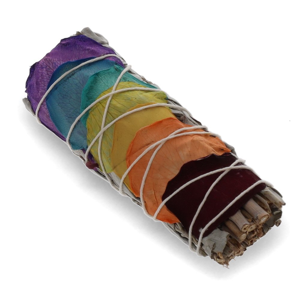 White Sage Smudge Stick with Chakra Petals