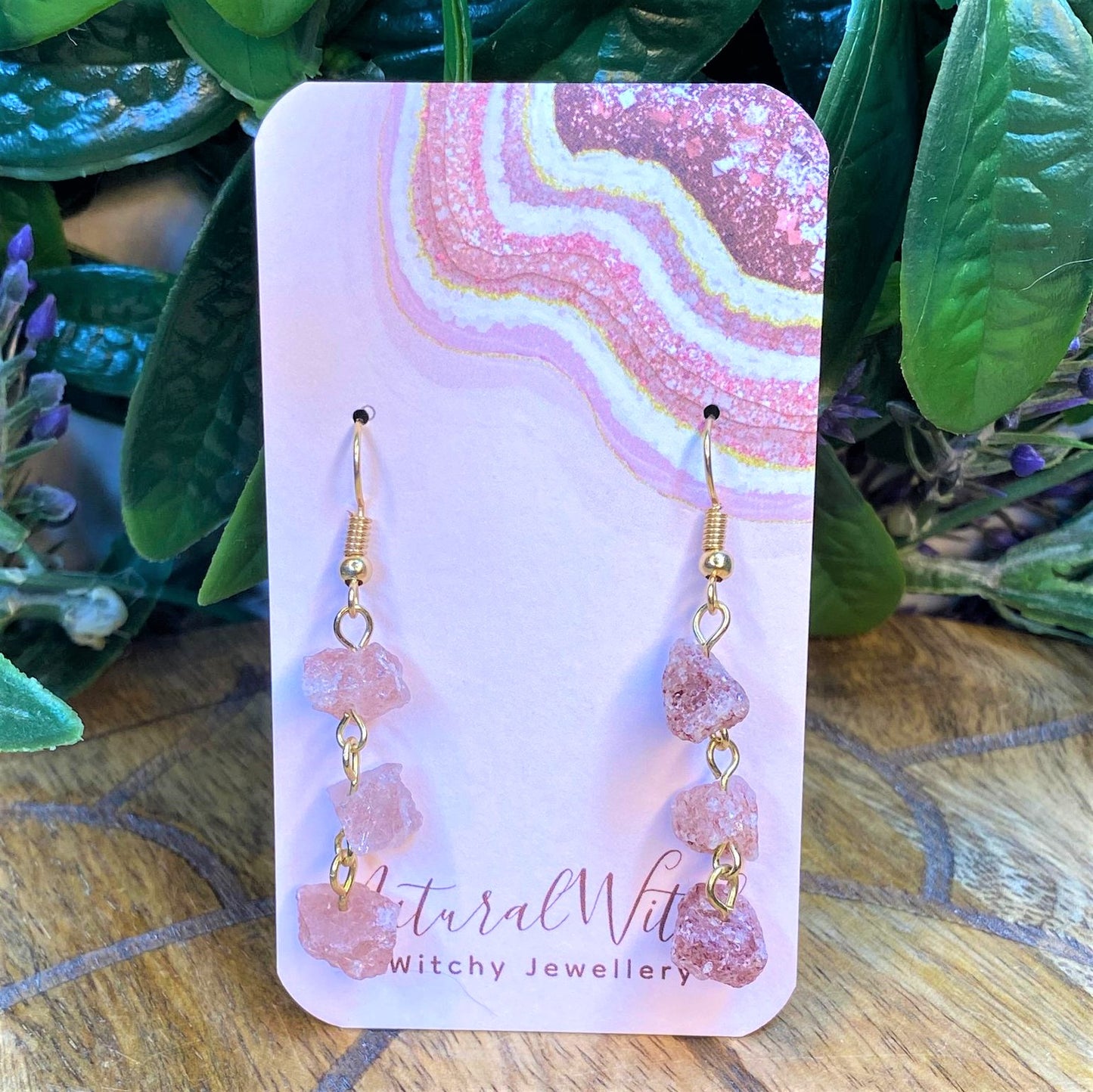 Rose Quartz Rough Drop Earrings