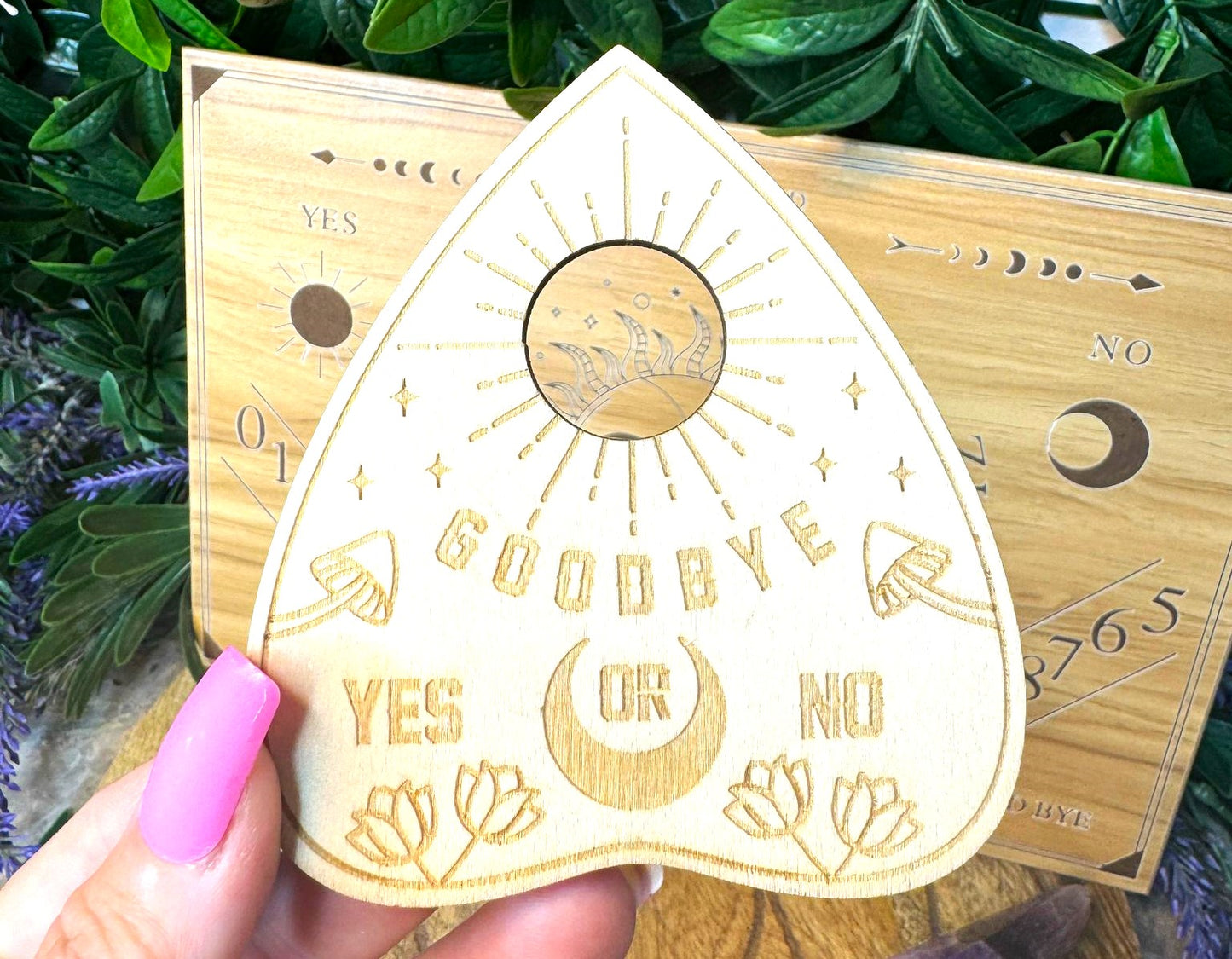 Sun/Moon Face Ouija Spirit Board with large Goodbye Planchette