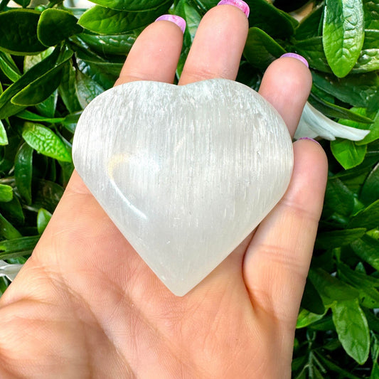 Selenite Heart with Mandala print
