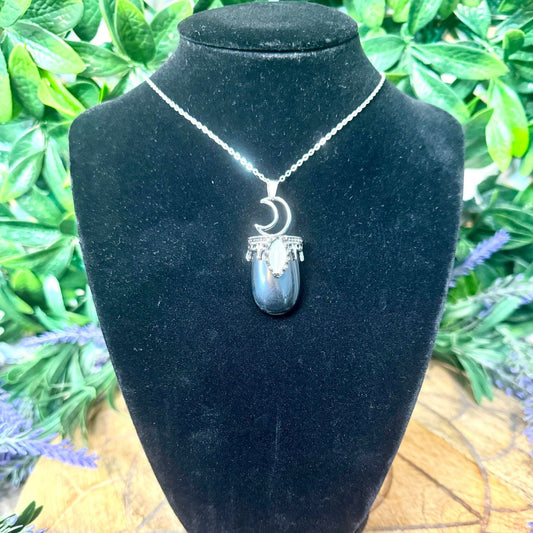 Obsidian & Opalite Moon Pendant