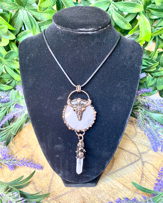 Witchy Skull Clear Quartz Necklace