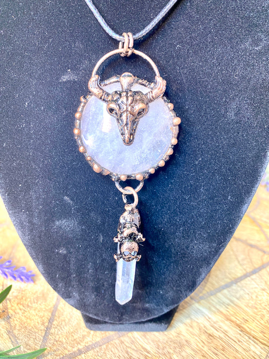 Witchy Skull Clear Quartz Necklace