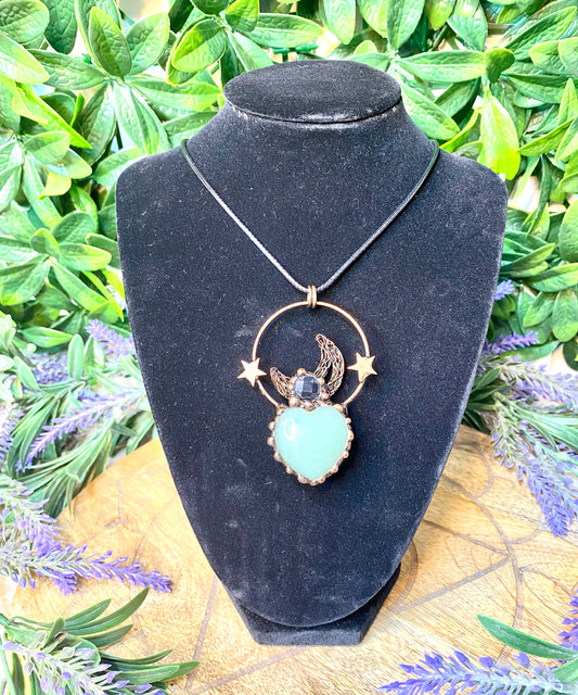Witchy Black Obsidian and Green Aventurine Necklace