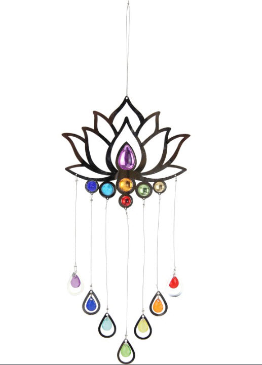Lotus Suncatcher with Hanging Chakra Beads