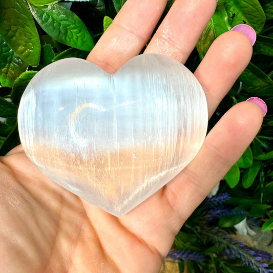 Selenite Stone Heart with Angel Wing Engraving