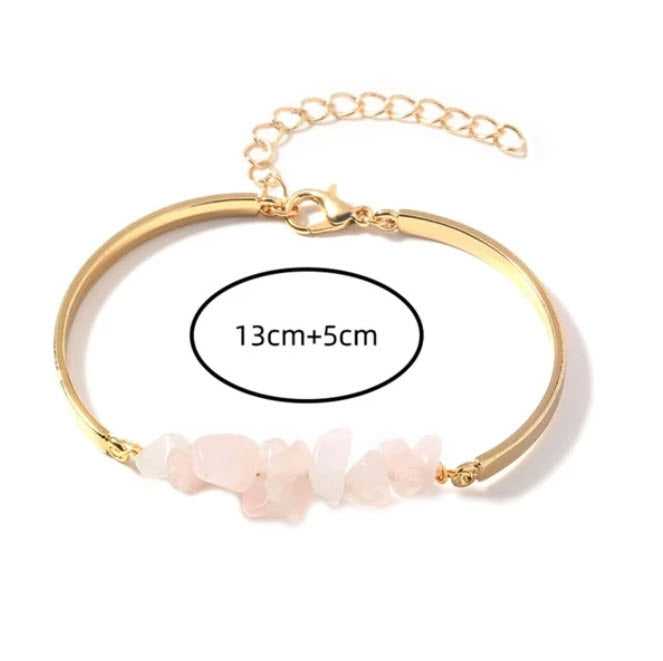 Gold Plated Crystal Chip Bracelet - Amethyst or Rose Quartz