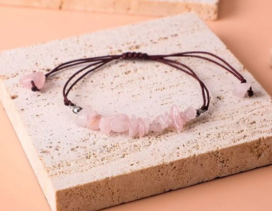 Rose Quartz Chip Wax Cord Adjustable Bracelet