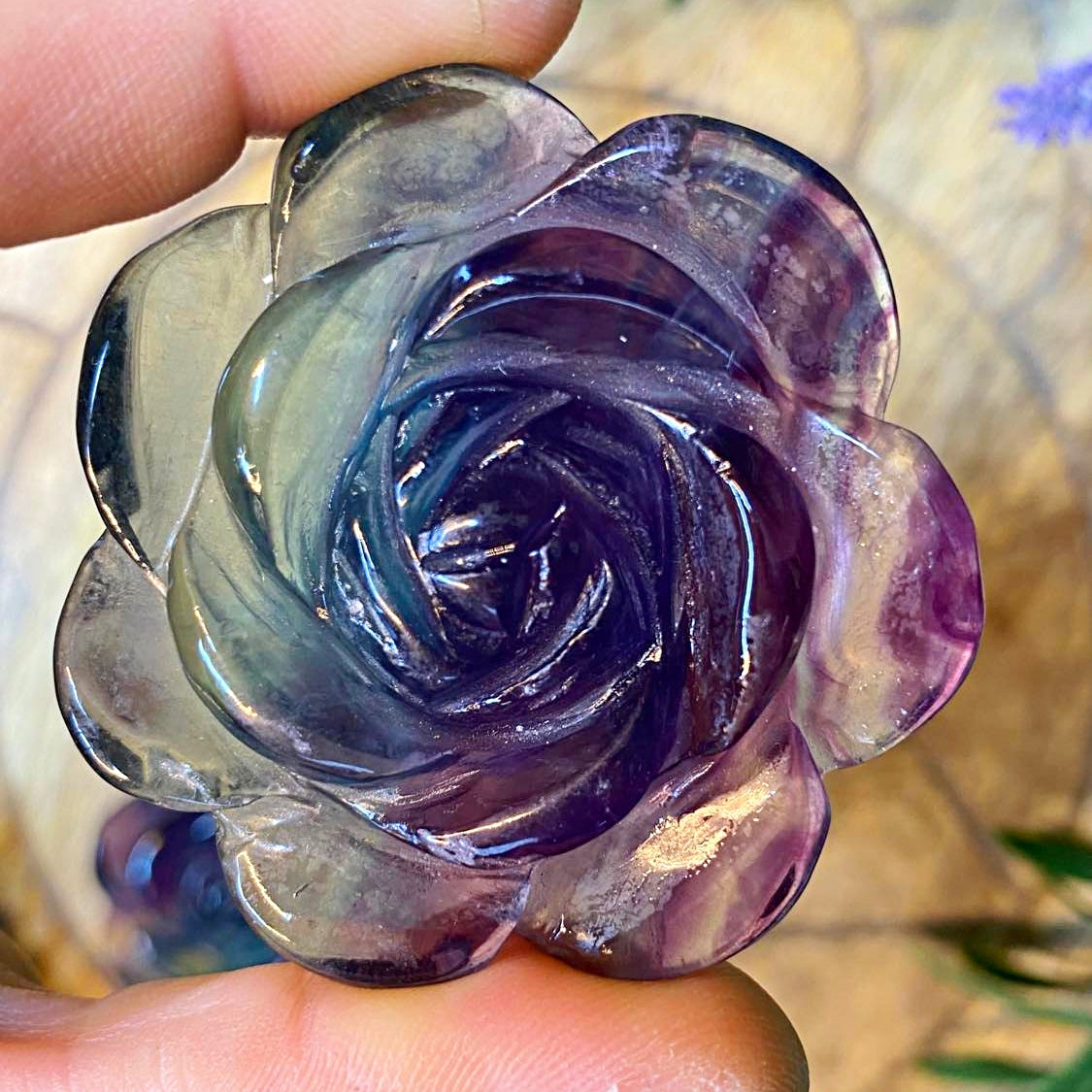 Rainbow Fluorite Flower / Rose Carving