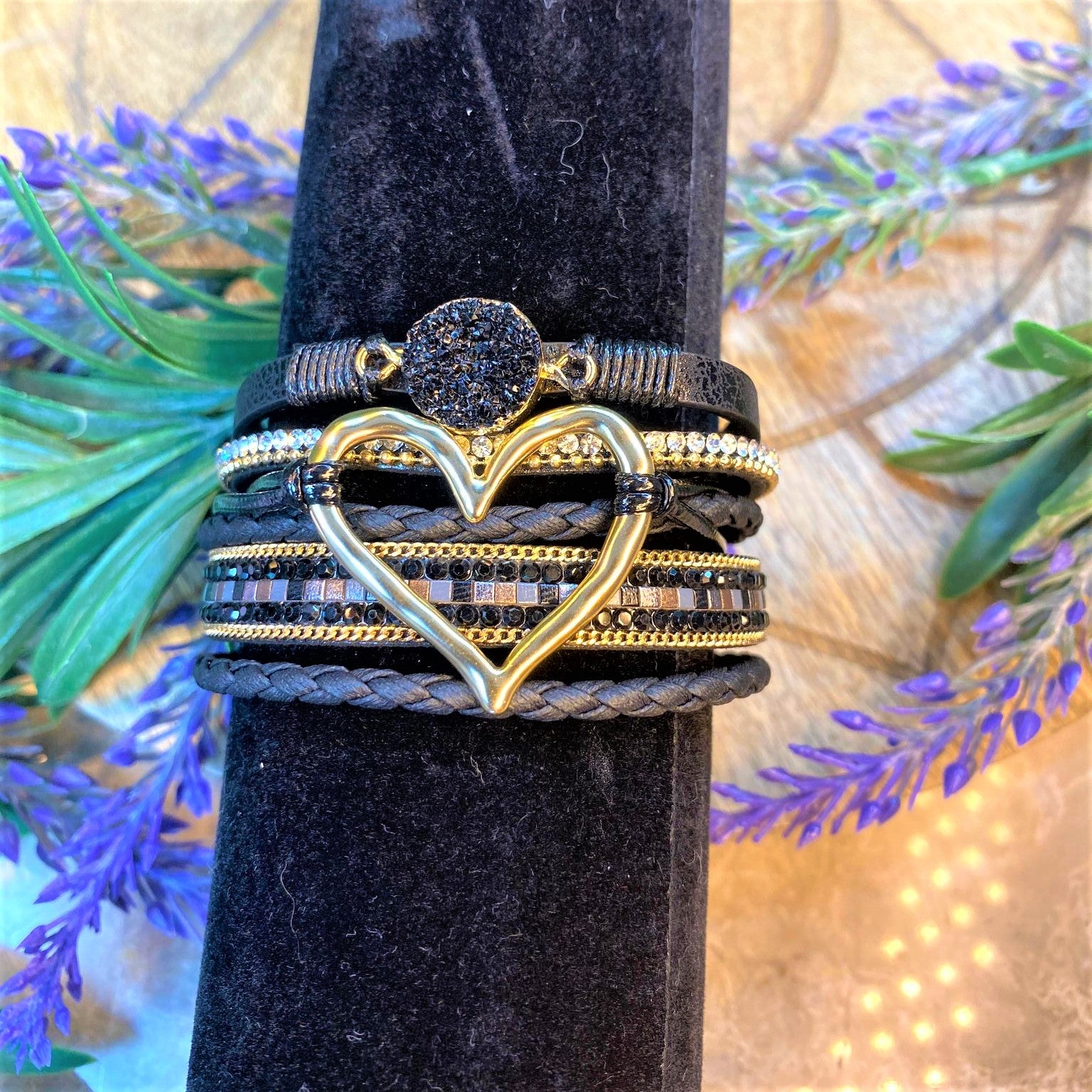 Druzy Heart Wrap Bracelet