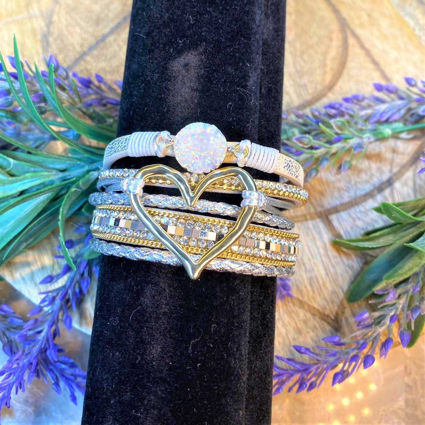 Druzy Heart Wrap Bracelet