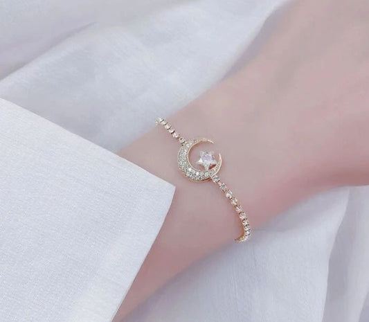 Gold & Crystal Crescent Moon Bracelet