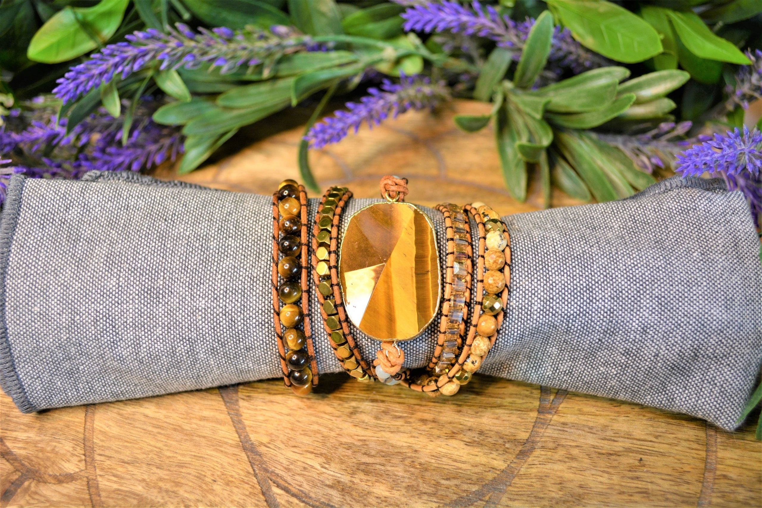Tiger Eye Leather Wrap Bracelet