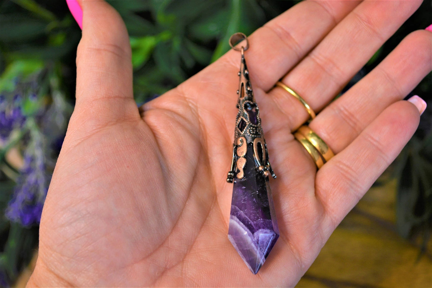 Amethyst Point with Brass Hexagonal Necklace Pendant