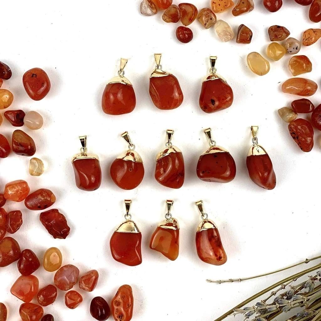 Tumbled Carnelian Pendant with Electroplated 24k Gold Cap