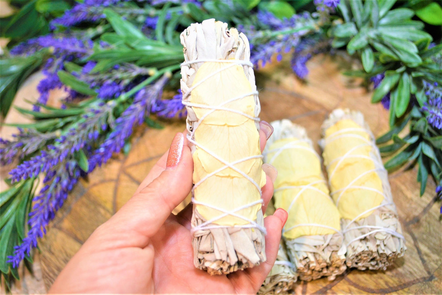 White Californian Sage & White Rose Petal Smudge Sticks