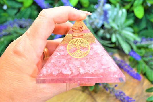 Rose Quartz Orgonite Pyramid with Tree of Life