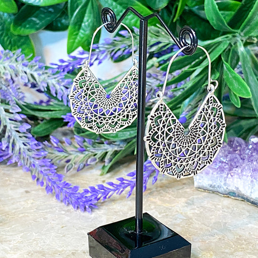 Hoop Mandala Boho Earrings - Silver
