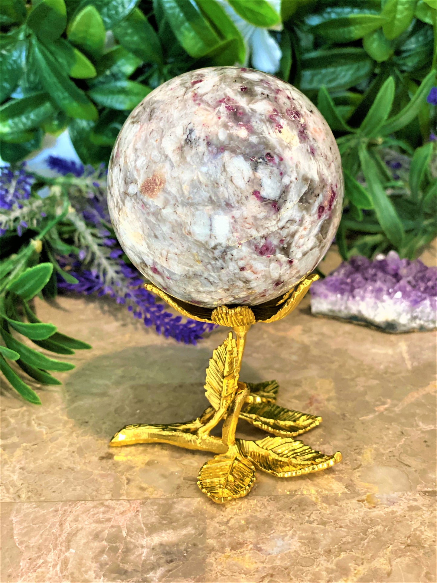 Glass Sphere Ball with Gold Leaf Stand