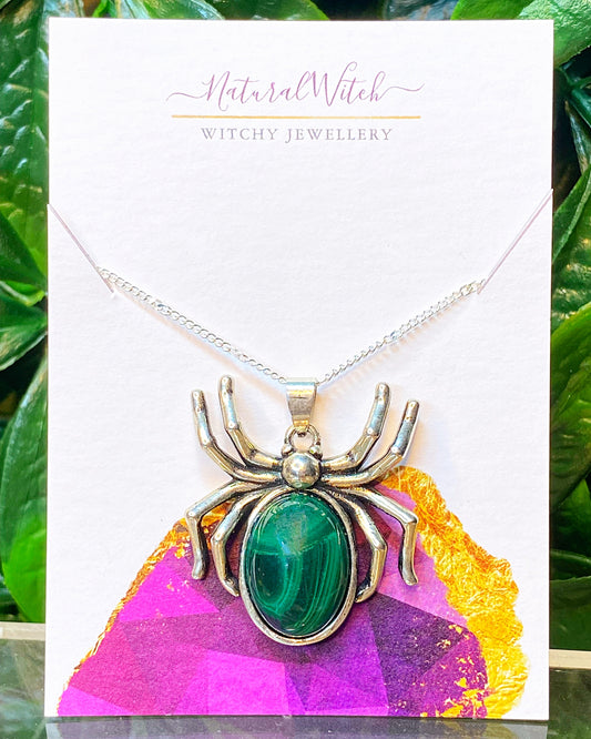 Malachite Spider Pendant Necklace