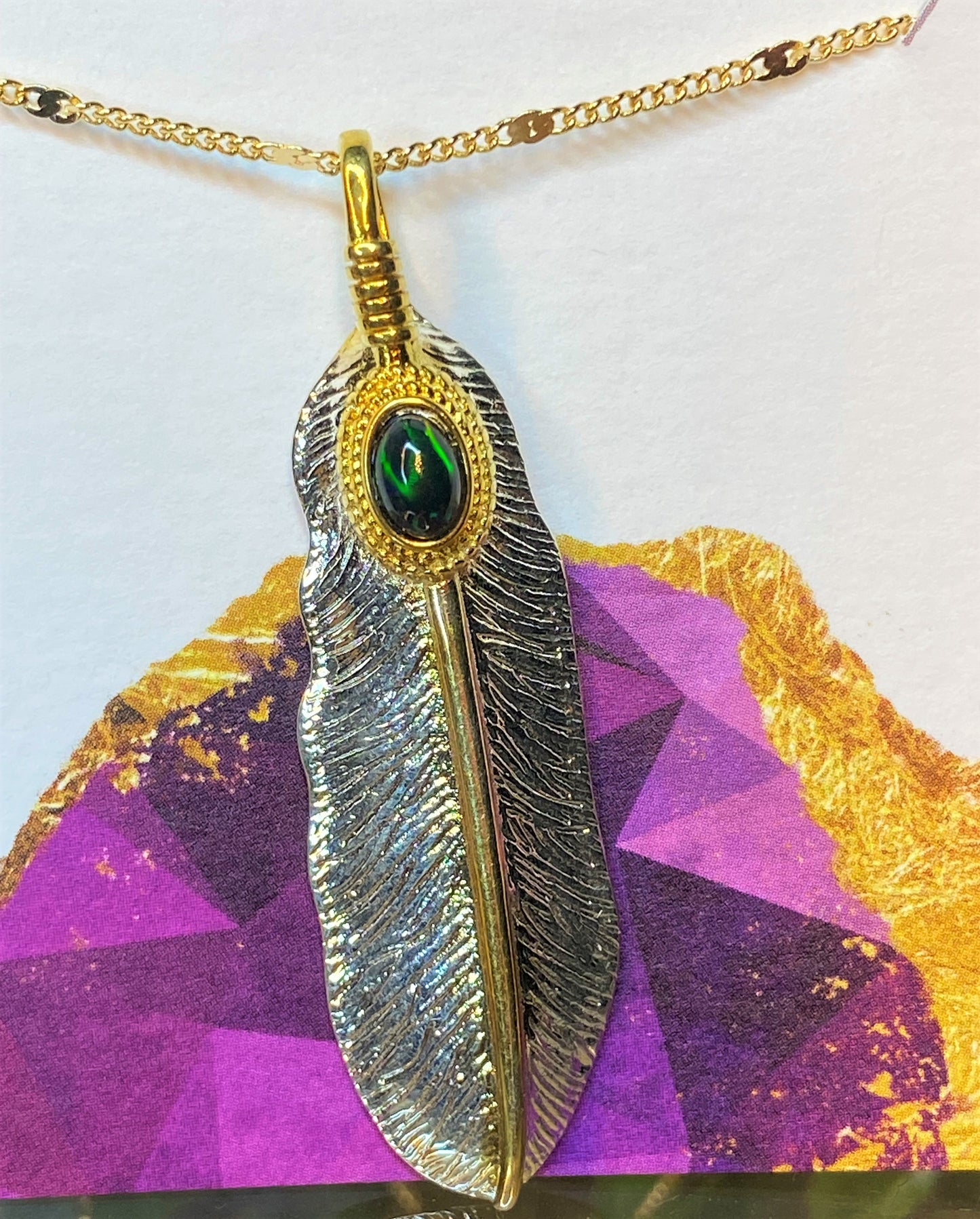 Black Opal Leaf Pendant Necklace