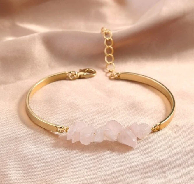 Gold Plated Crystal Chip Bracelet - Amethyst or Rose Quartz