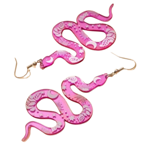 Hot Pink Moon Snake Witchy Earrings