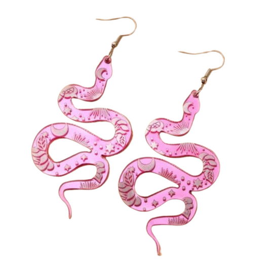 Hot Pink Moon Snake Witchy Earrings