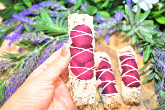 White Californian Sage & Rose Petal Smudge Sticks