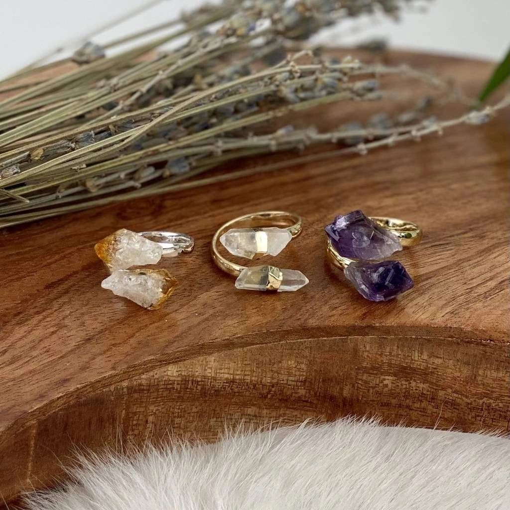 Amethyst or Citrine Double Point Ring