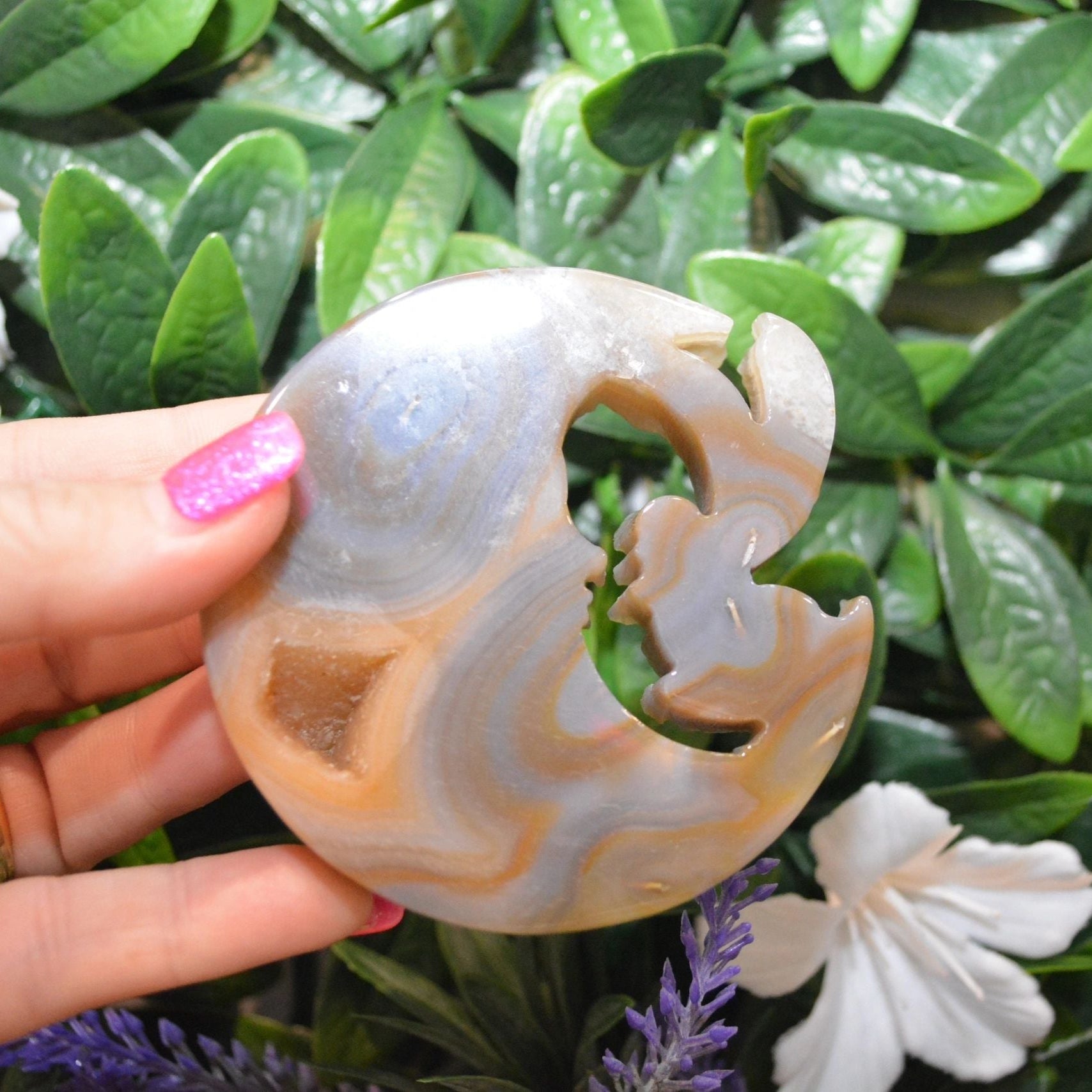 Fairy on Moon - Agate with Druzy