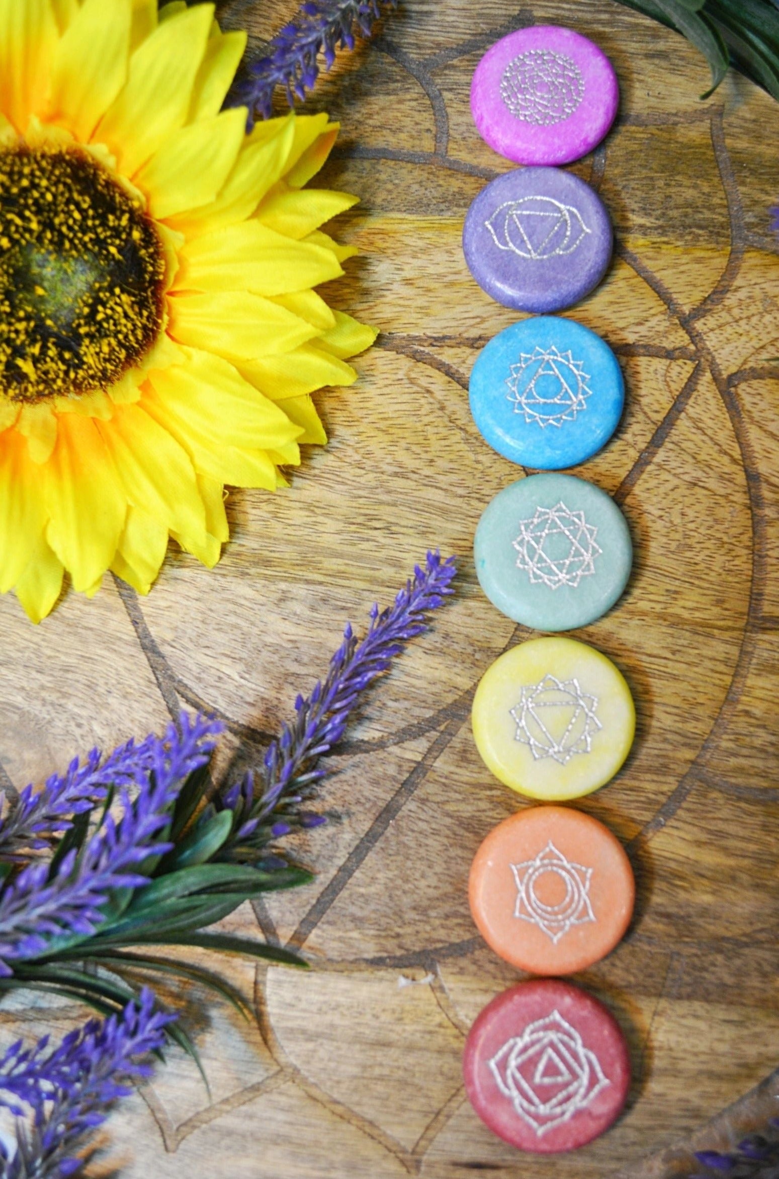 Stained Marble Round Chakra Stones